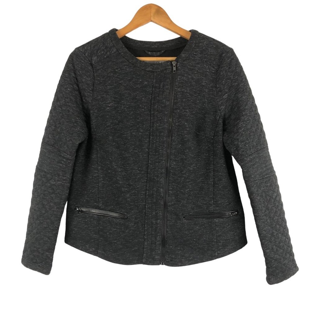 Ruff Hewn Women's Size Medium Dark Grey Asymmetrical Zip Quilted Moto Jacket